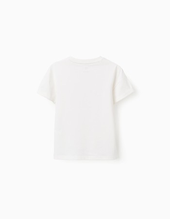Cotton T-shirt with embossed print and embroidery for girls, white