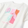 Cotton T-shirt with embossed print and embroidery for girls, white