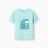 Cotton T-shirt with print and crochet application for girls, light blue