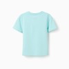 Cotton T-shirt with print and crochet application for girls, light blue