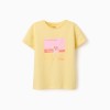 Cotton T-shirt with 3D floral print for girls, yellow/pink/orange