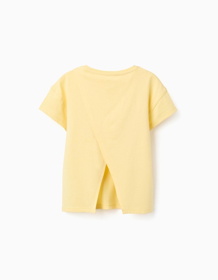 Cotton T-shirt with 3D floral print for girls, yellow/pink/orange