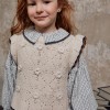 Knitted vest with crochet and ruffles B&S for girls, beige