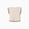 Knitted vest with crochet and ruffles B&S for girls, beige