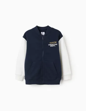 Bomber jacket with chest print for boys, dark blue/white