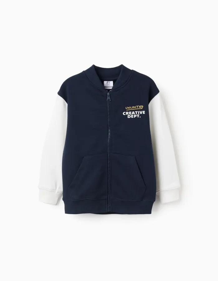 Bomber jacket with chest print for boys, dark blue/white