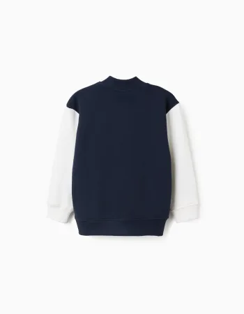 Bomber jacket with chest print for boys, dark blue/white