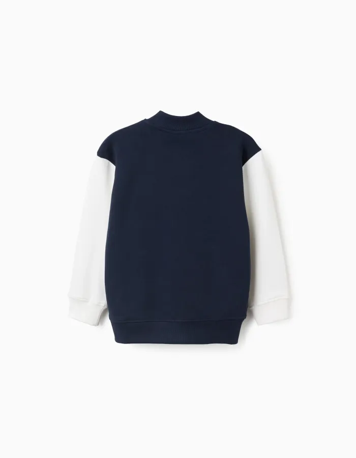 Bomber jacket with chest print for boys, dark blue/white