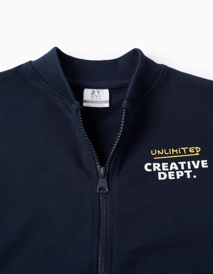 Bomber jacket with chest print for boys, dark blue/white