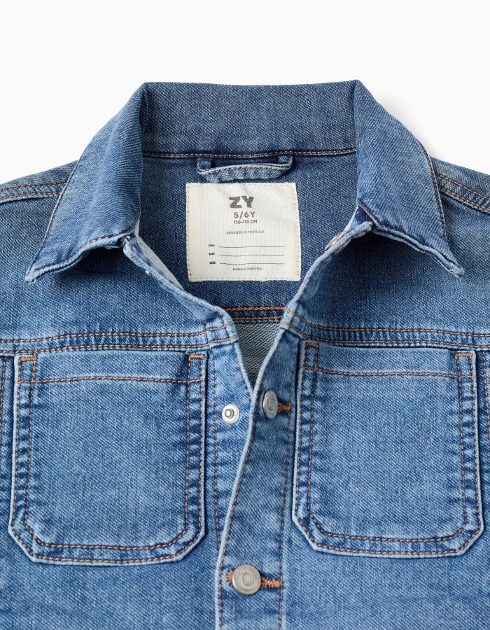 Denim jacket with four pockets for boys, blue