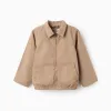 Cotton twill jacket with pockets for boys, dark beige
