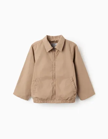 Cotton twill jacket with pockets for boys, dark beige
