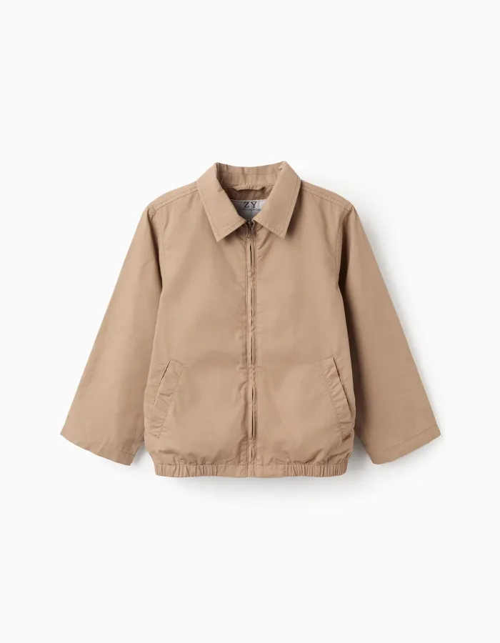 Cotton twill jacket with pockets for boys, dark beige