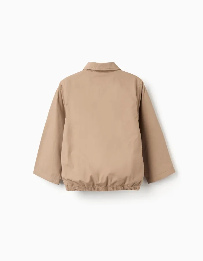 Cotton twill jacket with pockets for boys, dark beige