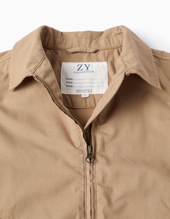 Cotton twill jacket with pockets for boys, dark beige
