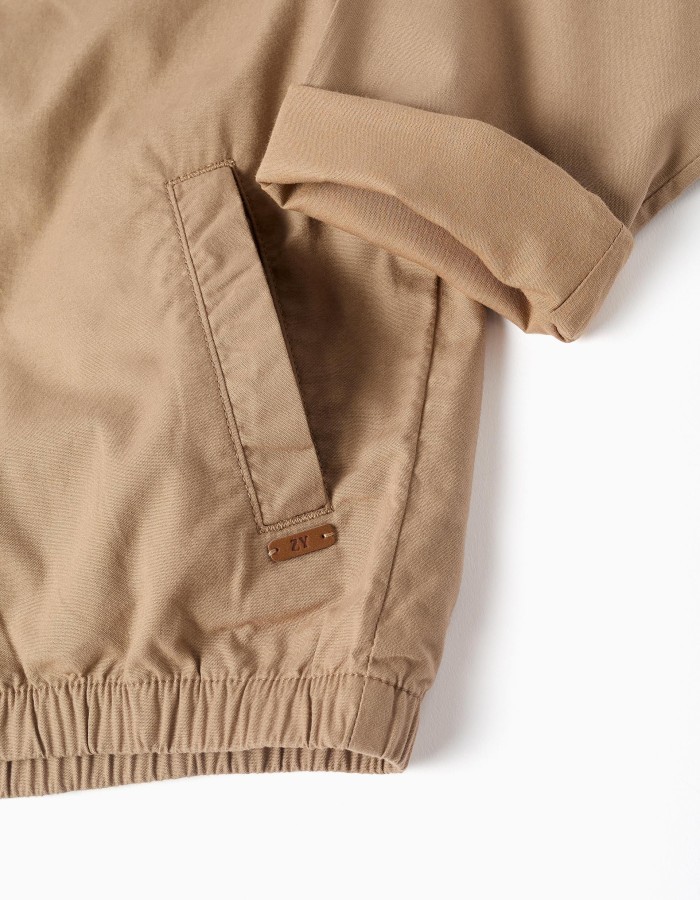 Cotton twill jacket with pockets for boys, dark beige