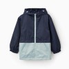 Hooded windbreaker with pockets for boys, dark blue/green
