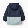 Hooded windbreaker with pockets for boys, dark blue/green