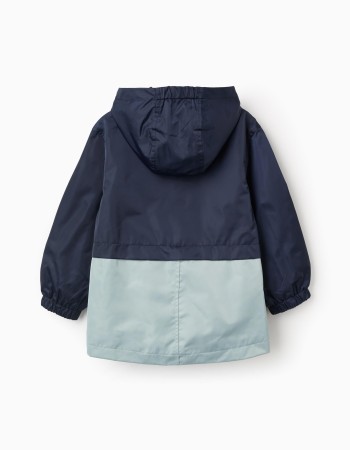 Hooded windbreaker with pockets for boys, dark blue/green