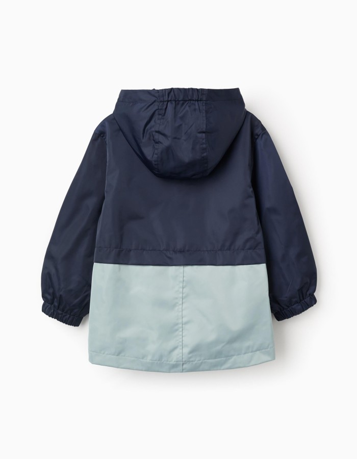 Hooded windbreaker with pockets for boys, dark blue/green