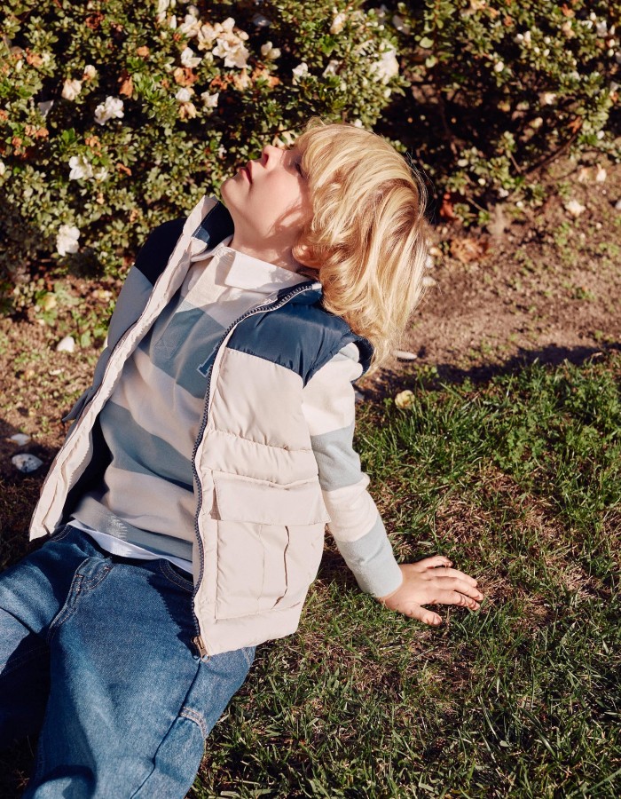 Padded vest with flap pockets for boys, dark blue/beige