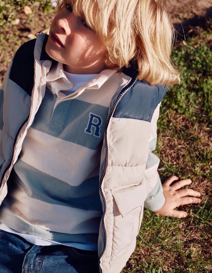 Padded vest with flap pockets for boys, dark blue/beige