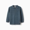 Knitted jumper with polo collar for boys, dark blue