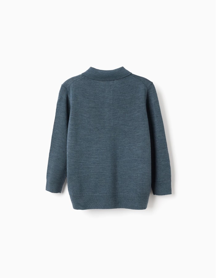 Knitted jumper with polo collar for boys, dark blue