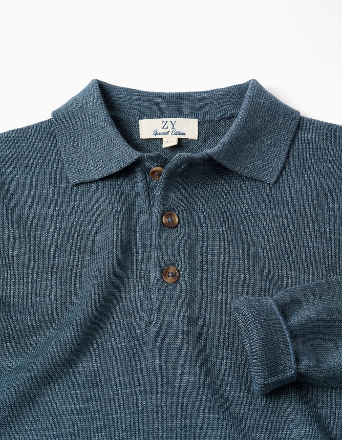 Knitted jumper with polo collar for boys, dark blue