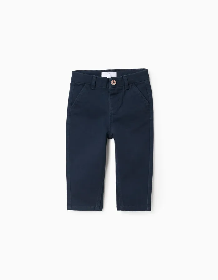 Chino Twill Trousers for Baby Boys, Dark Blue