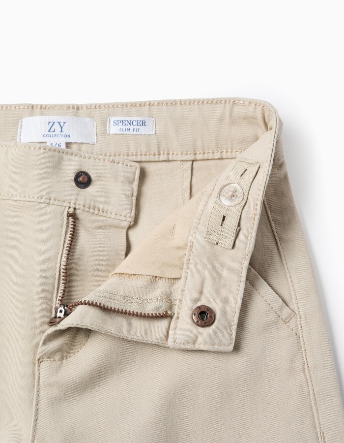 Twill Chino Trousers for Boys 'Slim Fit', Beige