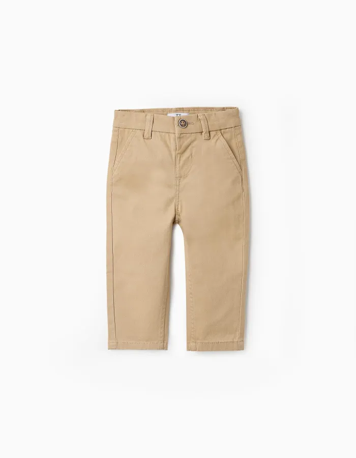 Twill Chino Trousers for Baby Boys, Beige