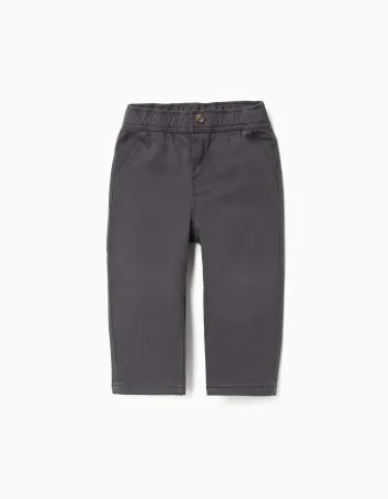 Baggy twill chino trousers B&S for baby boys, dark grey