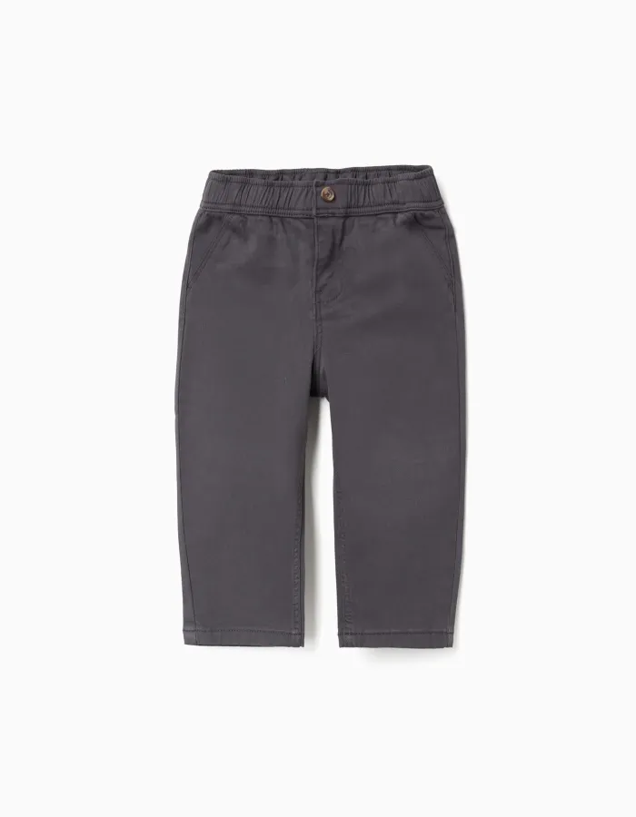 Baggy twill chino trousers B&S for baby boys, dark grey