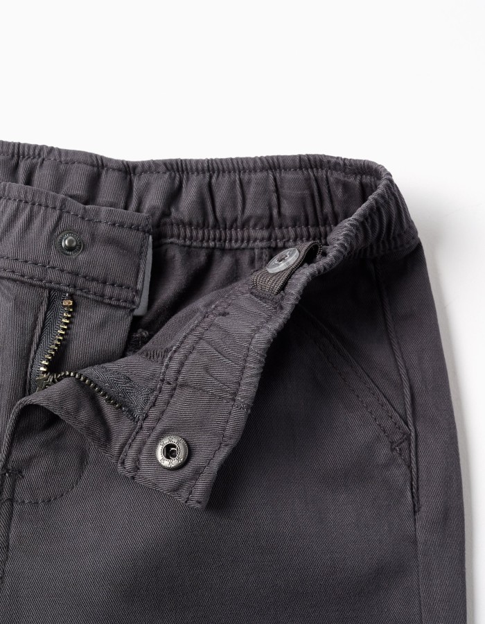 Baggy twill chino trousers B&S for baby boys, dark grey
