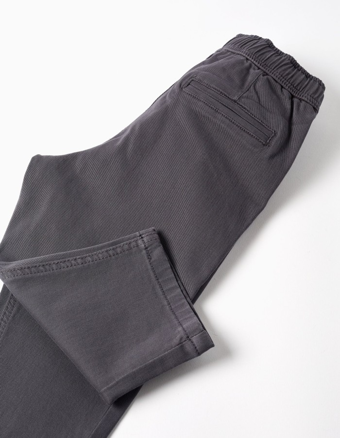 Baggy twill chino trousers B&S for baby boys, dark grey