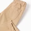 Baggy twill trousers with drawstring for baby boys, beige