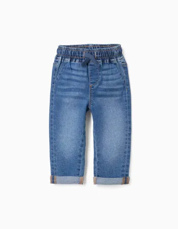 Slim jeans with drawstring for baby boys, blue