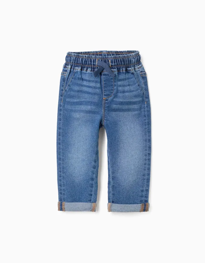 Slim jeans with drawstring for baby boys, blue