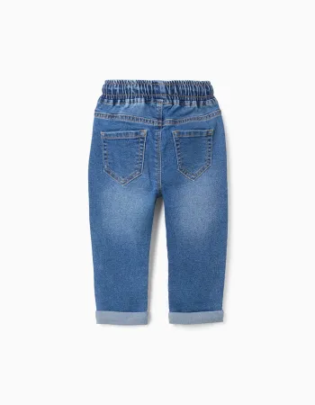 Slim jeans with drawstring for baby boys, blue