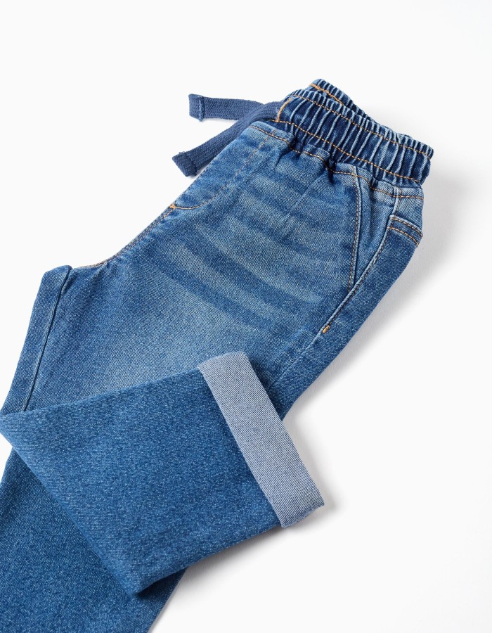 Slim jeans with drawstring for baby boys, blue