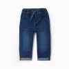 Slim jeans with drawstring for baby boys, dark blue