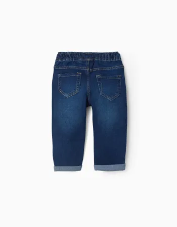 Slim jeans with drawstring for baby boys, dark blue