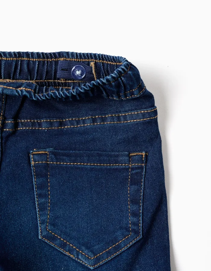 Slim jeans with drawstring for baby boys, dark blue