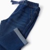 Slim jeans with drawstring for baby boys, dark blue