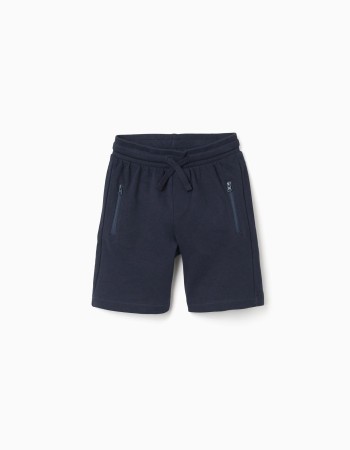 Fleece shorts with drawstring and pockets for boys, dark blue