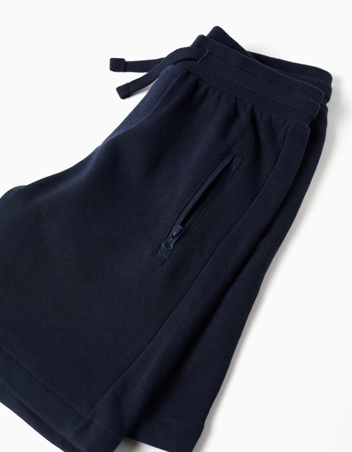 Fleece shorts with drawstring and pockets for boys, dark blue