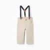 Twill trousers with removable braces for baby boys, light beige