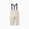 Twill trousers with removable braces for baby boys, light beige