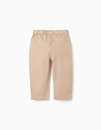 Baggy pull-up trousers in cotton B&S for baby boys, beige